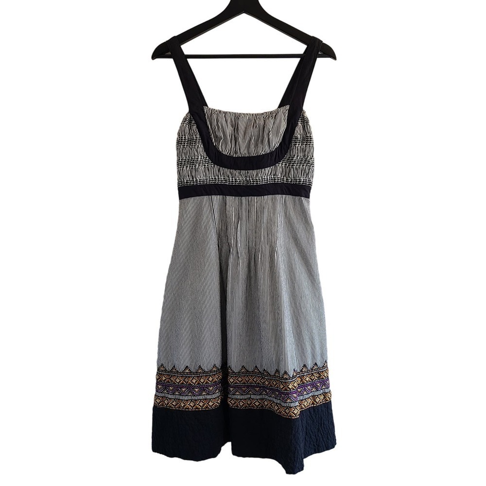 Lithe Anthropologie Fiddlers Song Smocked Dress 4 Embroidered Black